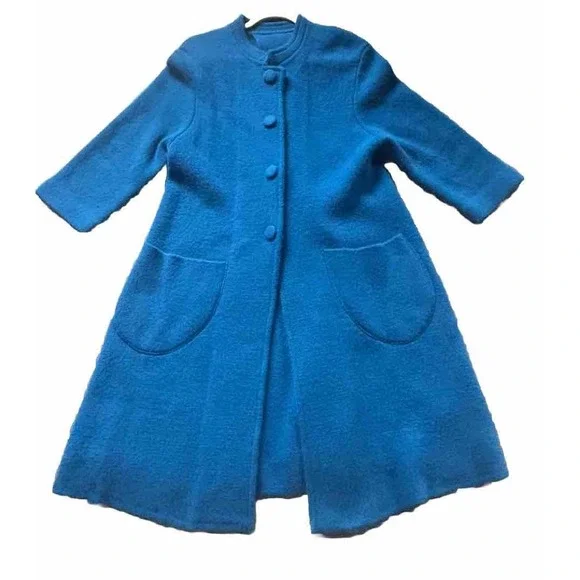 Celine Modele Depose Wool Cashmere Blend Sweater Coat Stunning Blue Buttons L - Picture 2 of 11